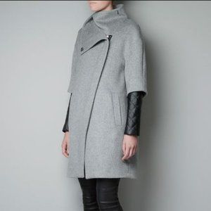 Grey Zara Coat with Quilted Faux Leather Sleeves
